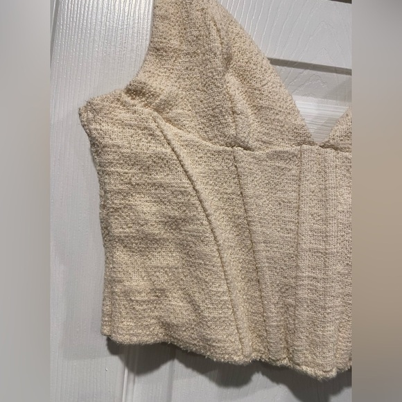 Zara Size M Cream Cotton Boucle Boned Corset Crop Top Stretch Lined Textured - Picture 3 of 9